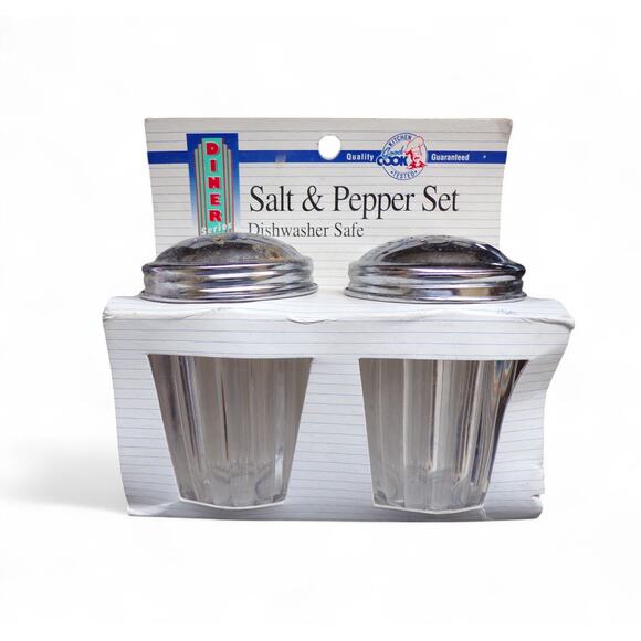 Salt N' Pepper Shakers Diner Style Ridged Design Silvertone Tops Hard Plastic - Picture 2 of 2